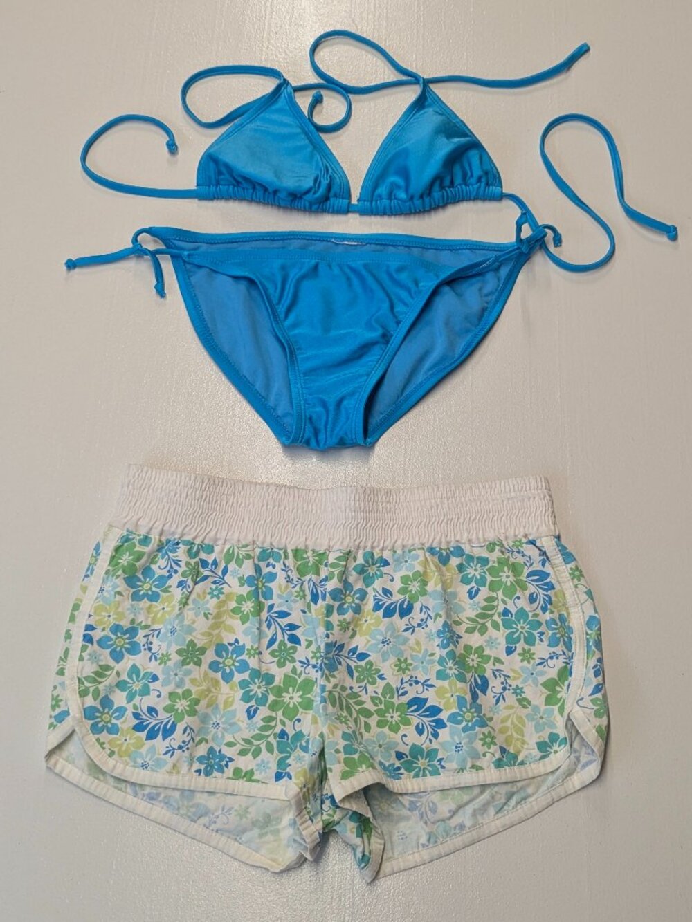 Miken Size Small Floral Board Shorts and Cerulean Bikini